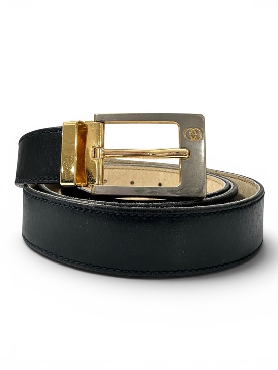 Gucci Accessories - Gucci Black Leather & Silver Gold Engraved GG Belt